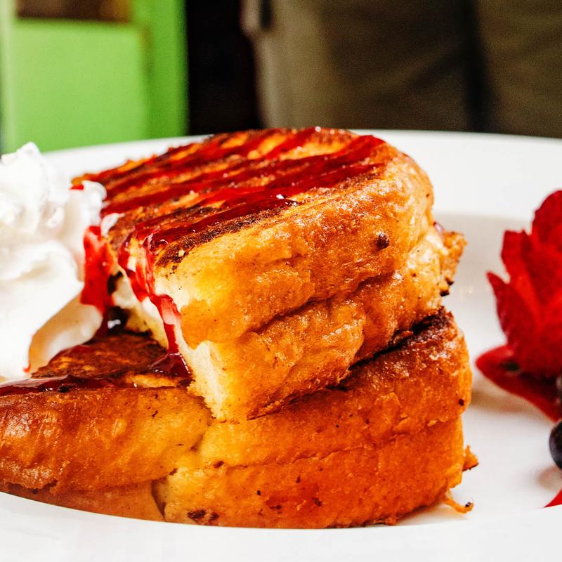Stuffed french toast with strawberry drizzle